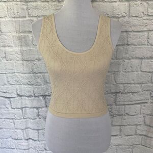 Forever 21 women XS crop tank top w/embroidered floral print beige